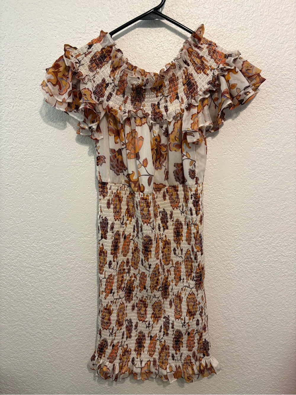 Shona Joy Baez Off-Shoulder Mini Dress with Smocked Bodice and Ruffles - Picture 2 of 5